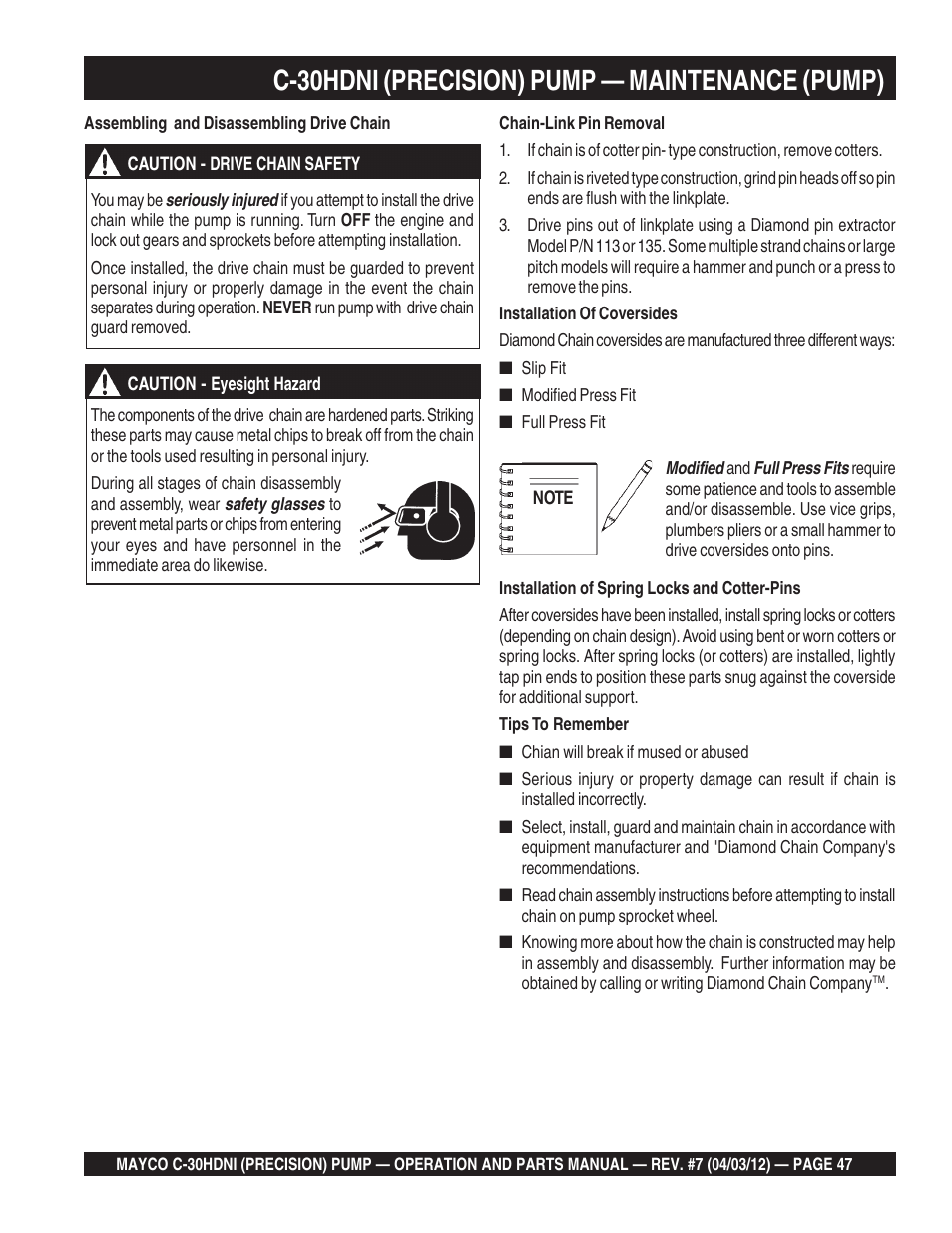 C-30hdni (precision) pump — maintenance (pump) | Multiquip C30HDNI User Manual | Page 47 / 136