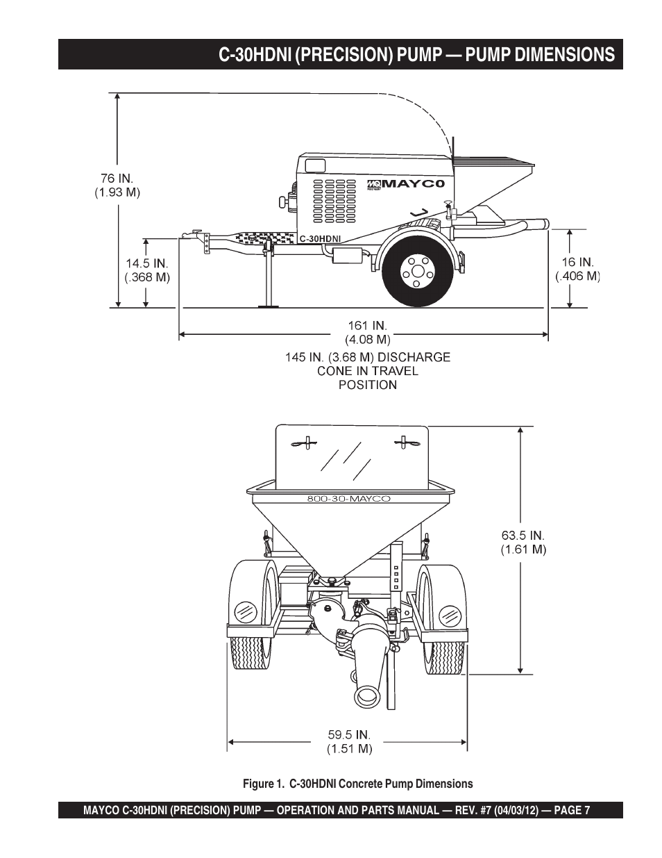 C-30hdni (precision) pump — pump dimensions | Multiquip C30HDNI User Manual | Page 7 / 136