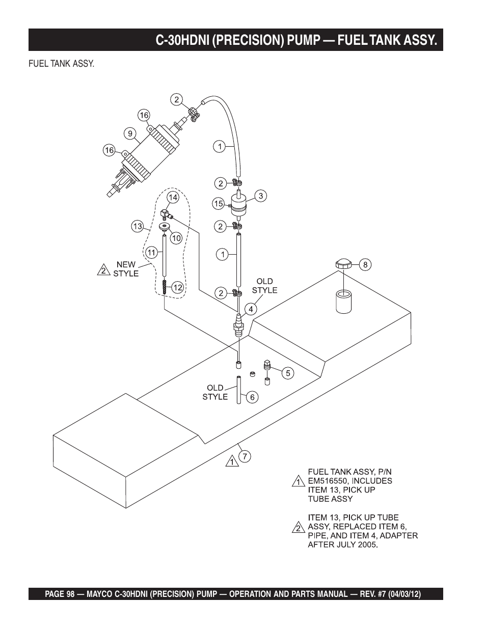 C-30hdni (precision) pump — fuel tank assy | Multiquip C30HDNI User Manual | Page 98 / 136