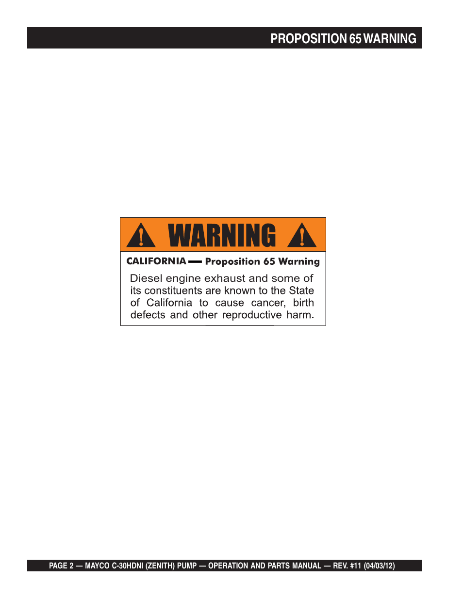 Proposition 65 warning | Multiquip C30HDNI User Manual | Page 2 / 134