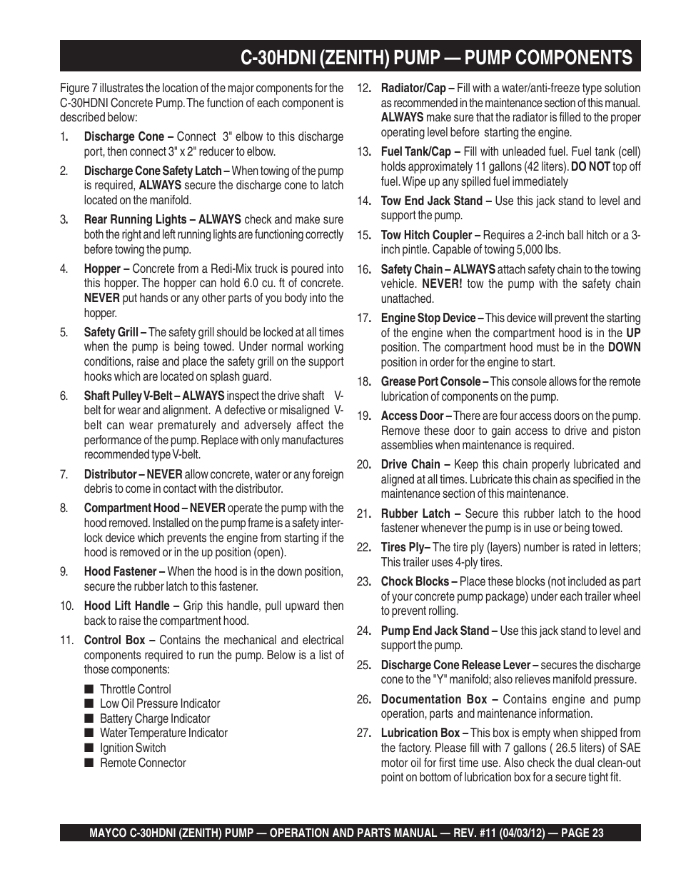 C-30hdni (zenith) pump — pump components | Multiquip C30HDNI User Manual | Page 23 / 134