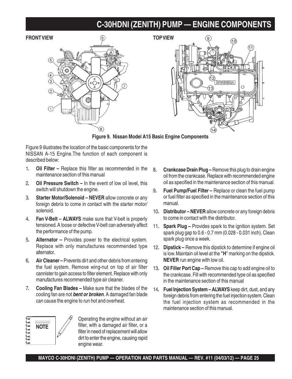 C-30hdni (zenith) pump — engine components | Multiquip C30HDNI User Manual | Page 25 / 134