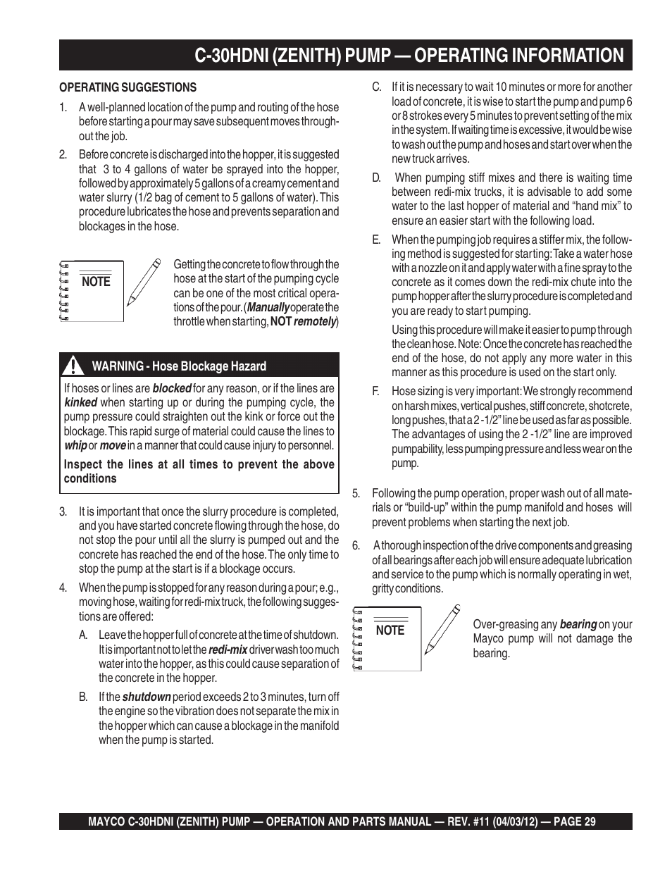 C-30hdni (zenith) pump — operating information | Multiquip C30HDNI User Manual | Page 29 / 134