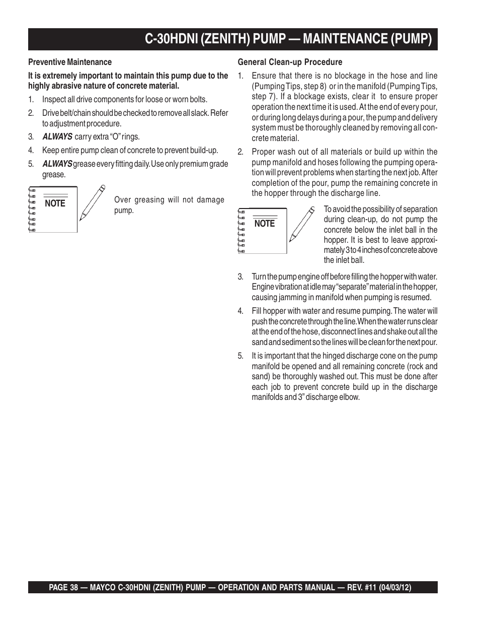 C-30hdni (zenith) pump — maintenance (pump) | Multiquip C30HDNI User Manual | Page 38 / 134