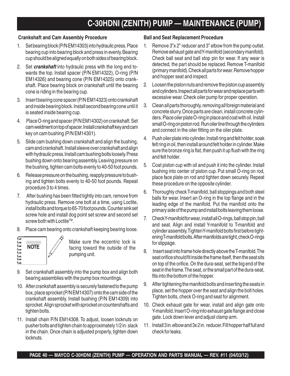 C-30hdni (zenith) pump — maintenance (pump) | Multiquip C30HDNI User Manual | Page 40 / 134