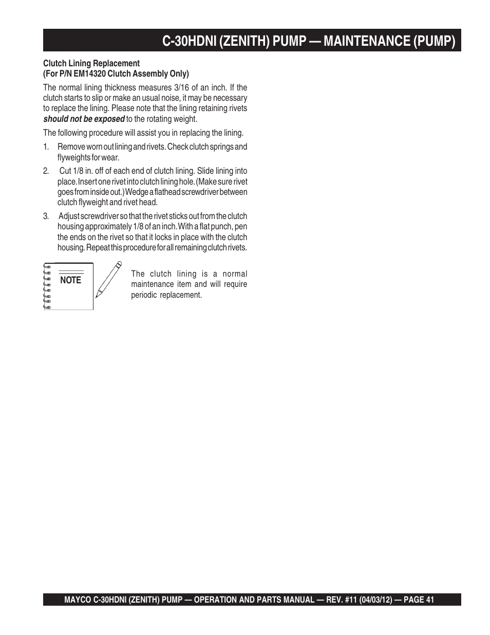 C-30hdni (zenith) pump — maintenance (pump) | Multiquip C30HDNI User Manual | Page 41 / 134