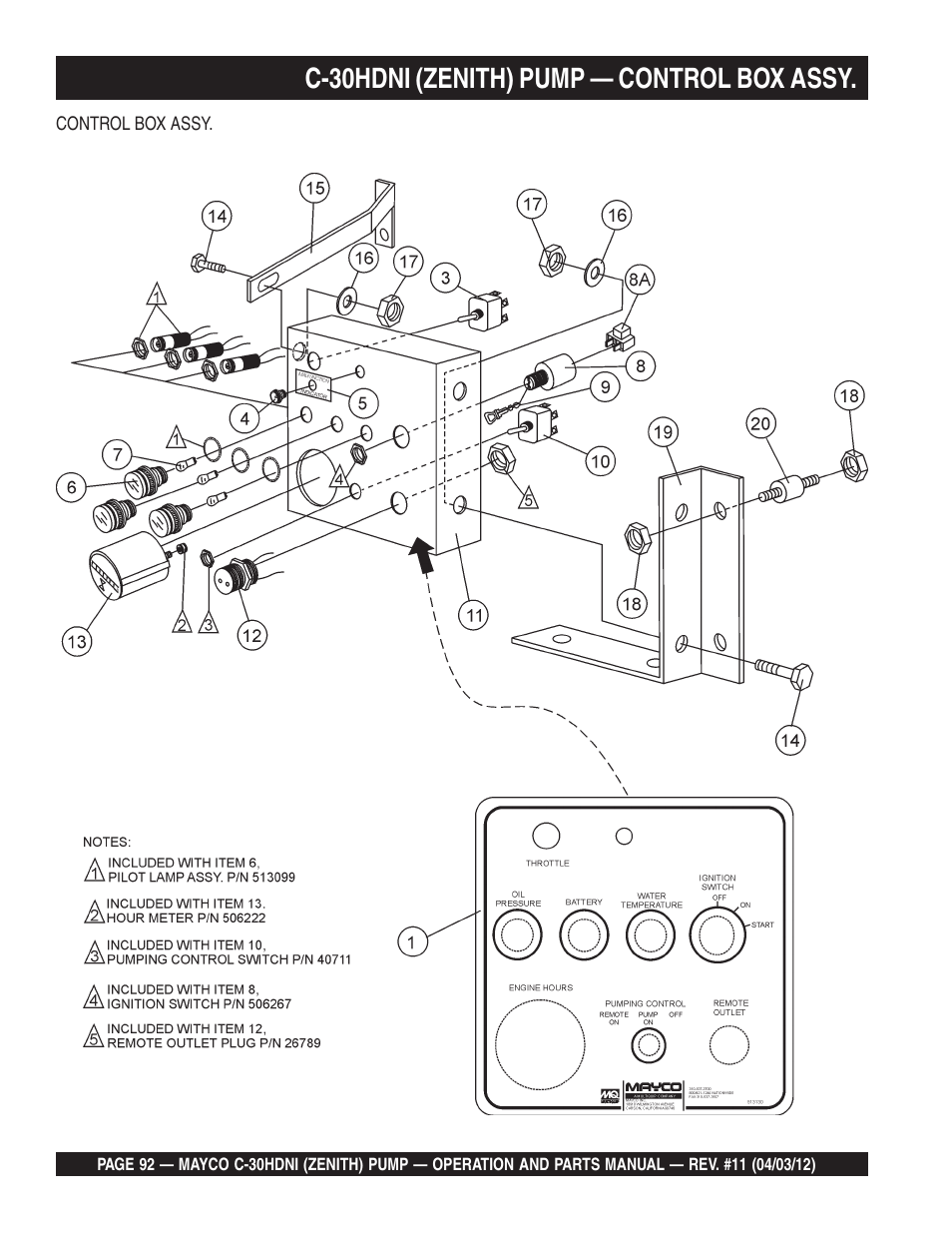 C-30hdni (zenith) pump — control box assy | Multiquip C30HDNI User Manual | Page 92 / 134