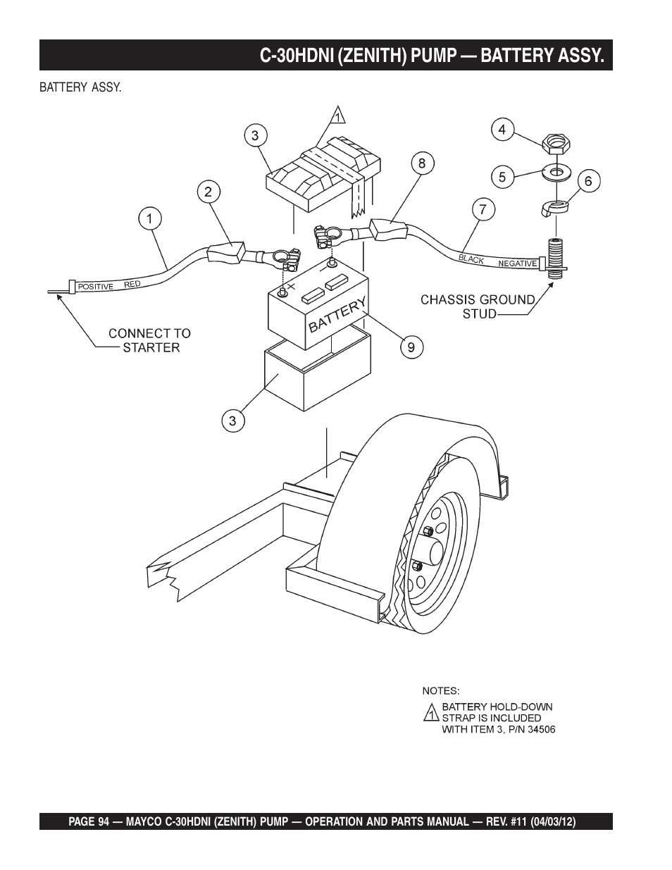 C-30hdni (zenith) pump — battery assy | Multiquip C30HDNI User Manual | Page 94 / 134