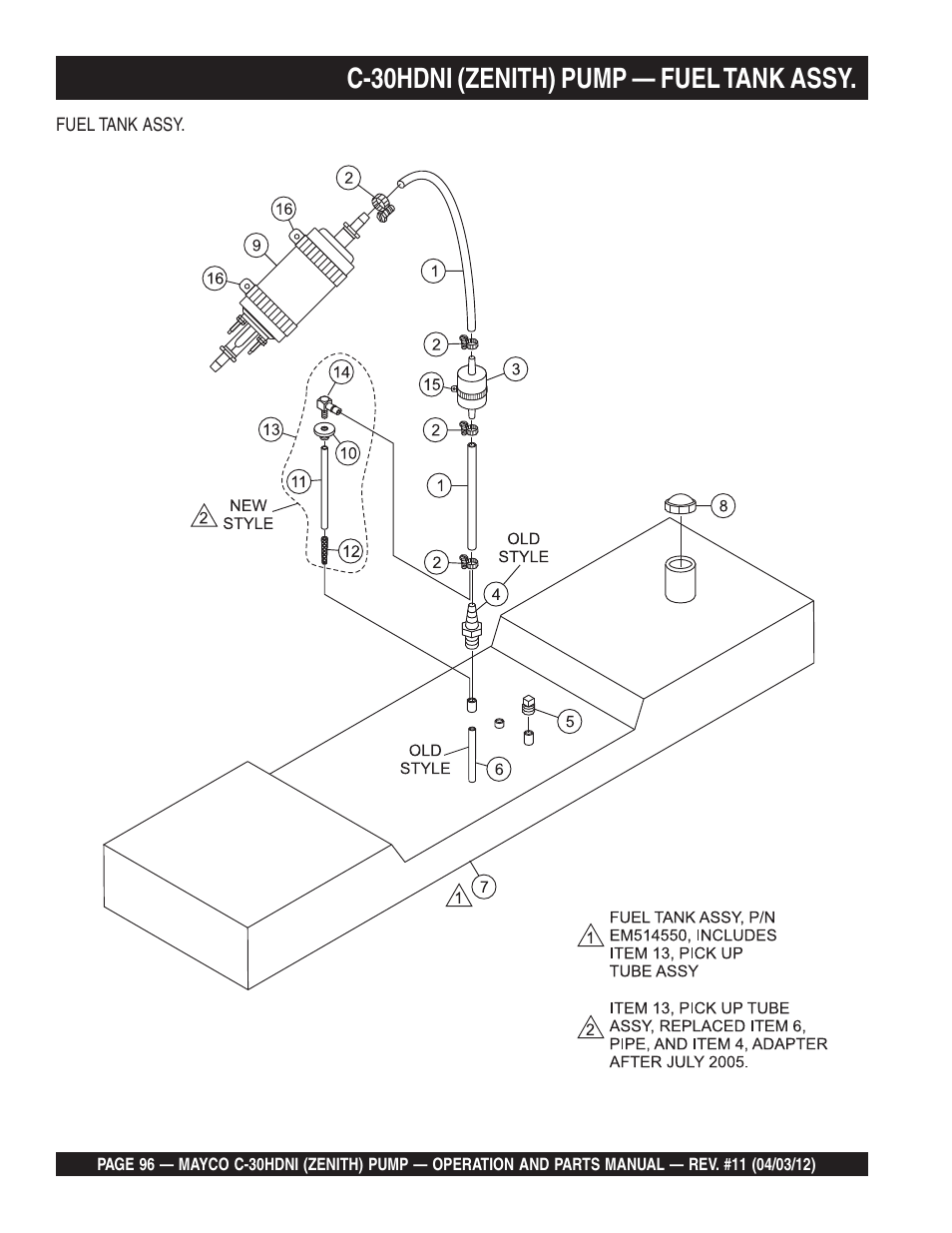 C-30hdni (zenith) pump — fuel tank assy | Multiquip C30HDNI User Manual | Page 96 / 134