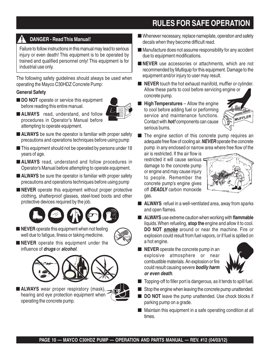 Rules for safe operation | Multiquip C30HDZ User Manual | Page 10 / 106