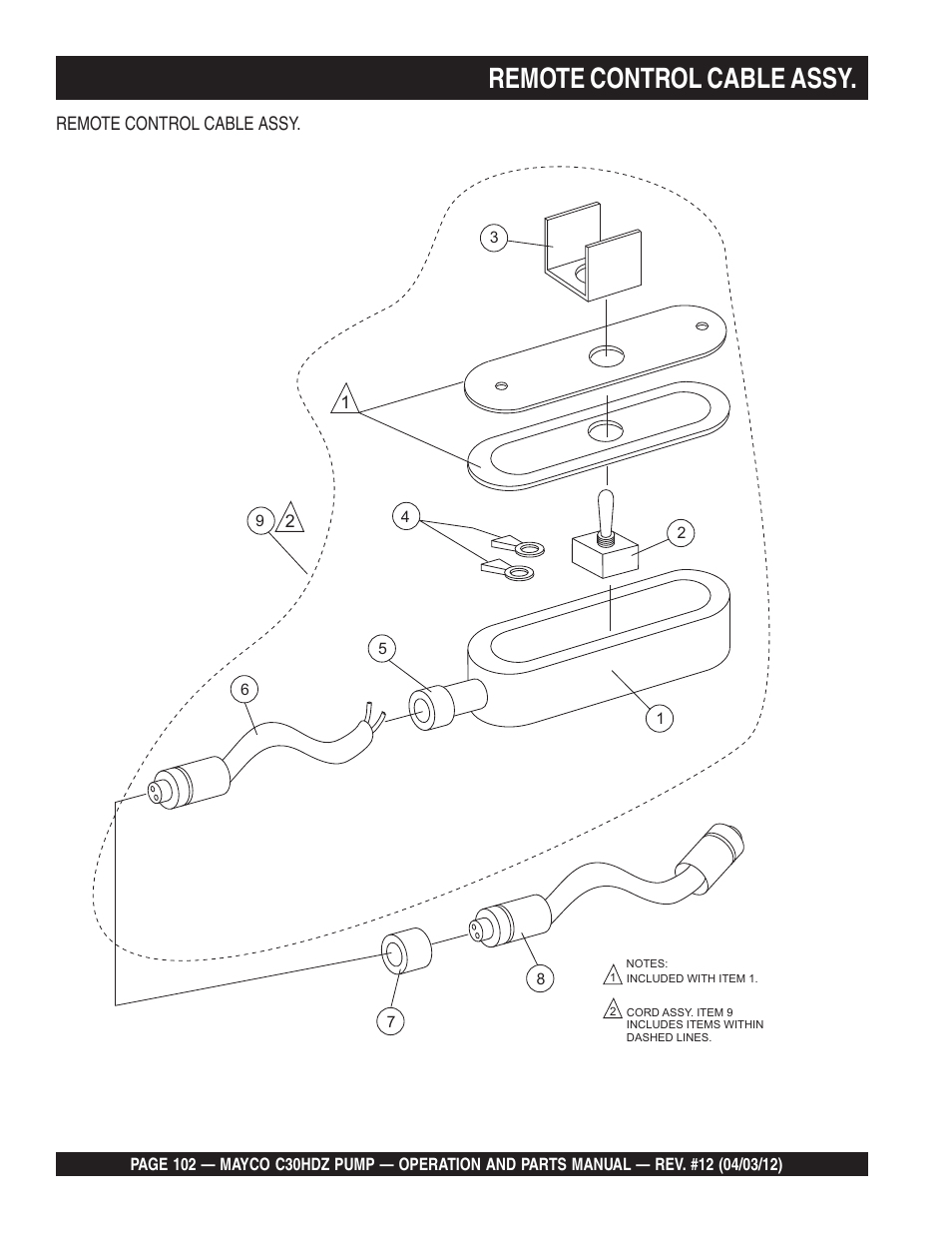 Remote control cable assy | Multiquip C30HDZ User Manual | Page 102 / 106