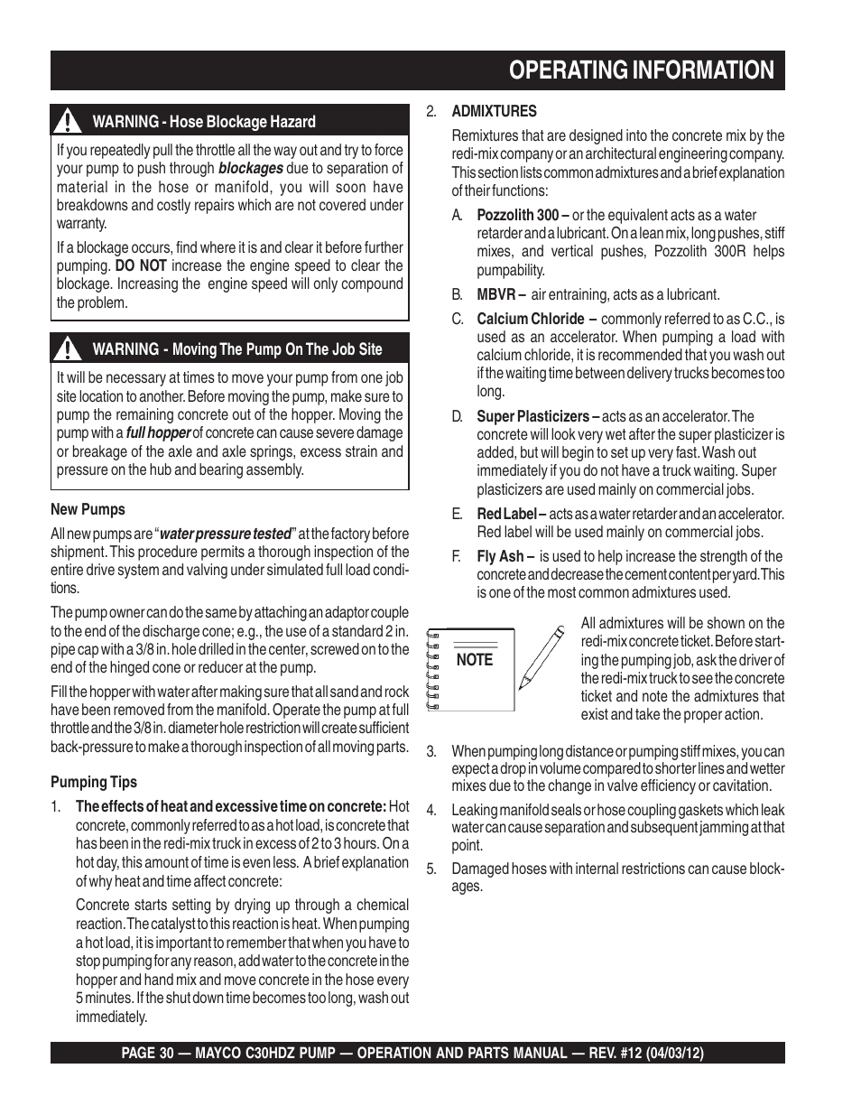 Operating information | Multiquip C30HDZ User Manual | Page 30 / 106