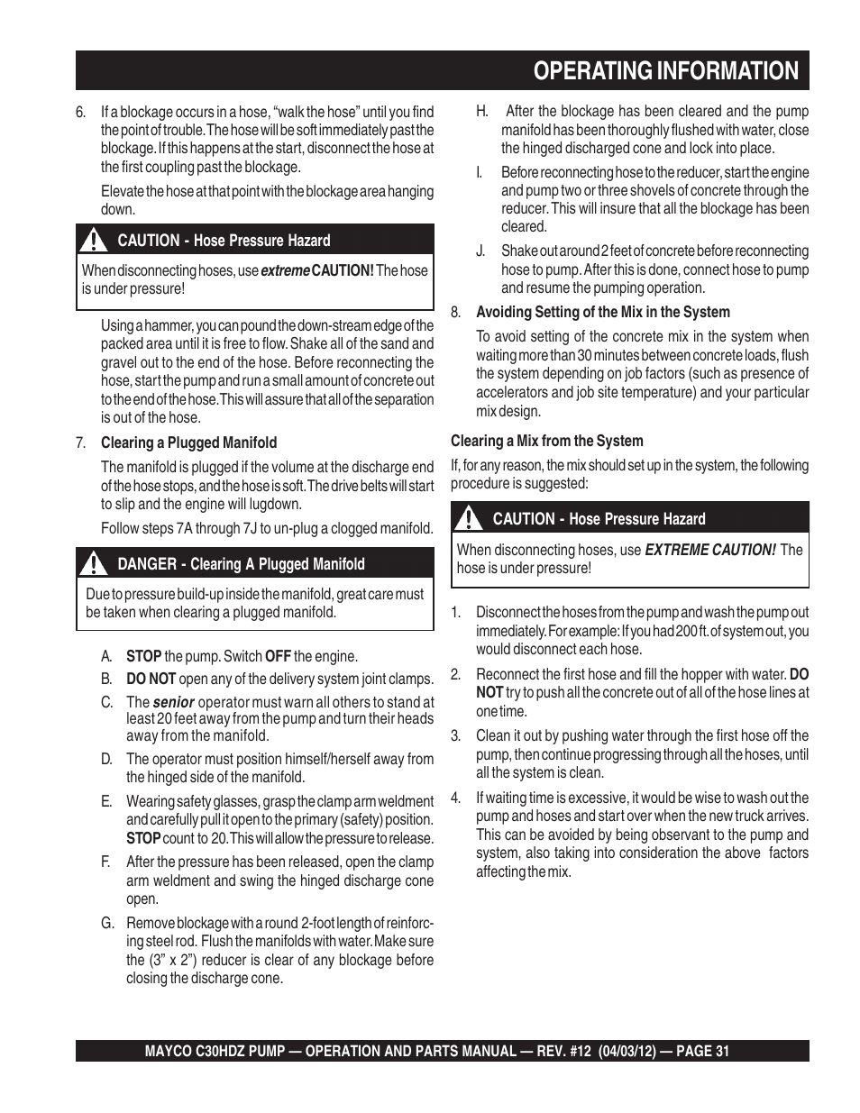 Operating information | Multiquip C30HDZ User Manual | Page 31 / 106