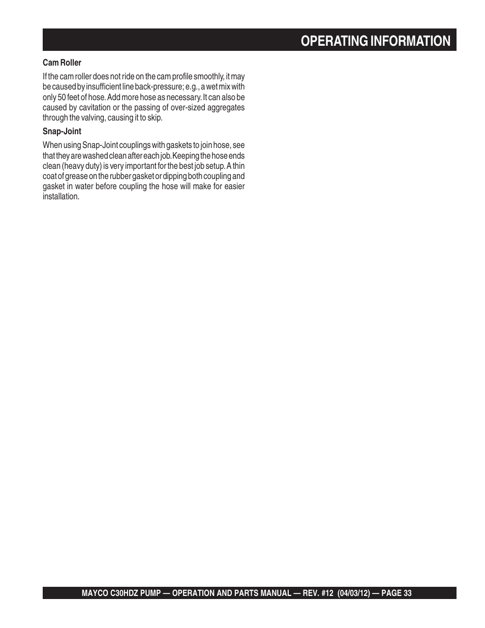 Operating information | Multiquip C30HDZ User Manual | Page 33 / 106