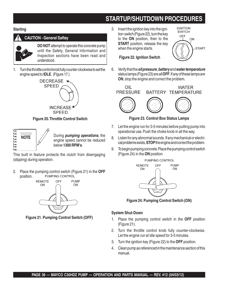 Startup/shutdown procedures | Multiquip C30HDZ User Manual | Page 36 / 106