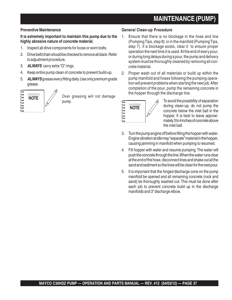 Maintenance (pump) | Multiquip C30HDZ User Manual | Page 37 / 106