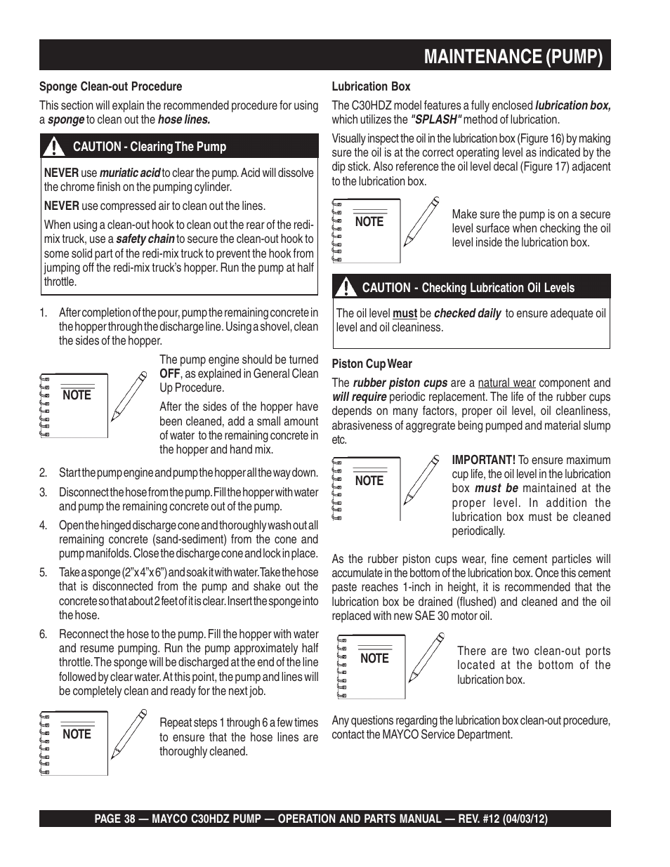 Maintenance (pump) | Multiquip C30HDZ User Manual | Page 38 / 106