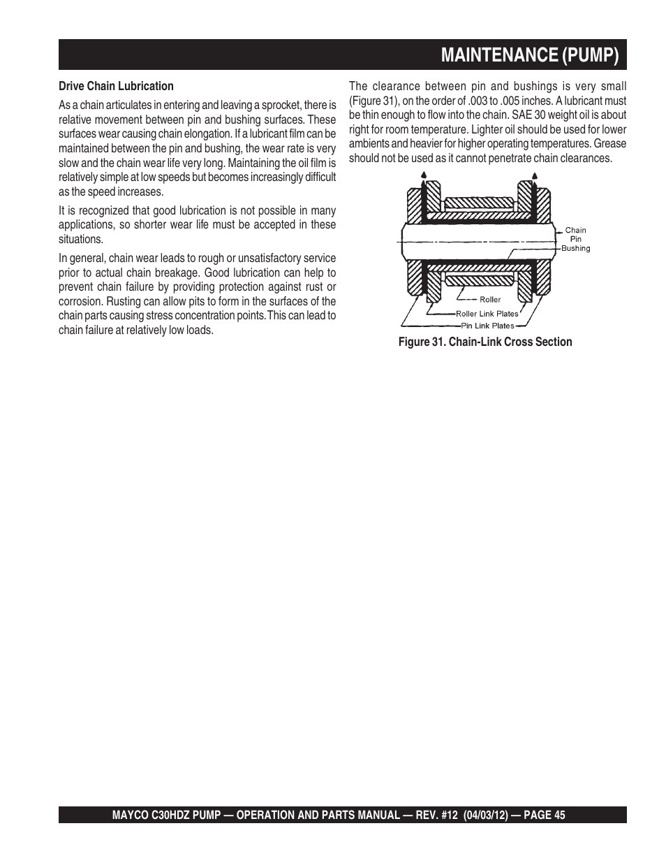 Maintenance (pump) | Multiquip C30HDZ User Manual | Page 45 / 106