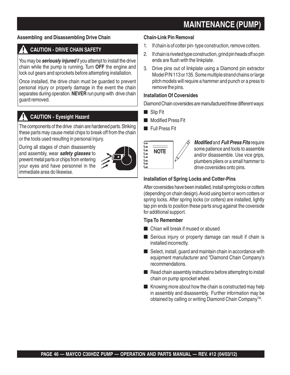 Maintenance (pump) | Multiquip C30HDZ User Manual | Page 46 / 106