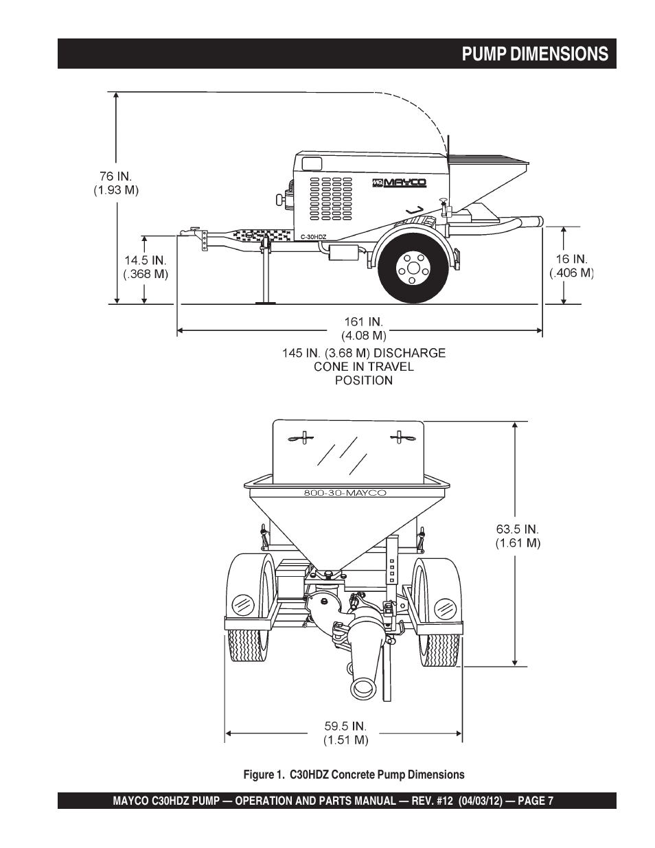 Pump dimensions | Multiquip C30HDZ User Manual | Page 7 / 106