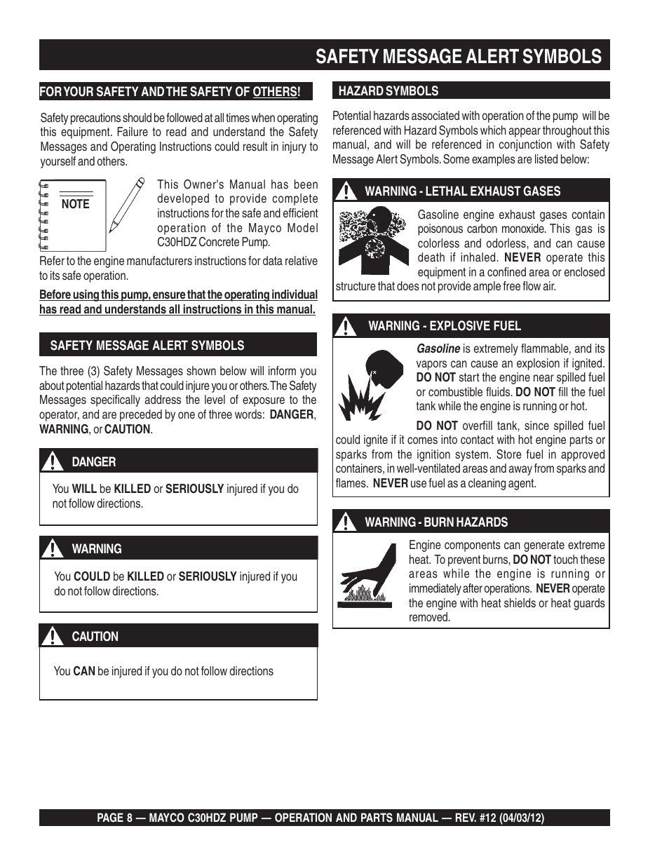 Safety message alert symbols | Multiquip C30HDZ User Manual | Page 8 / 106