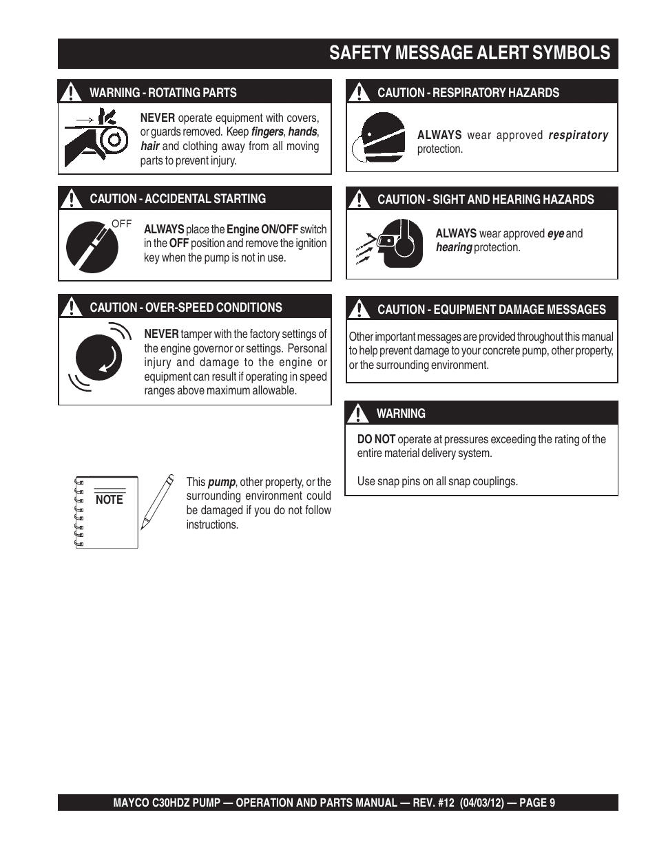 Safety message alert symbols | Multiquip C30HDZ User Manual | Page 9 / 106