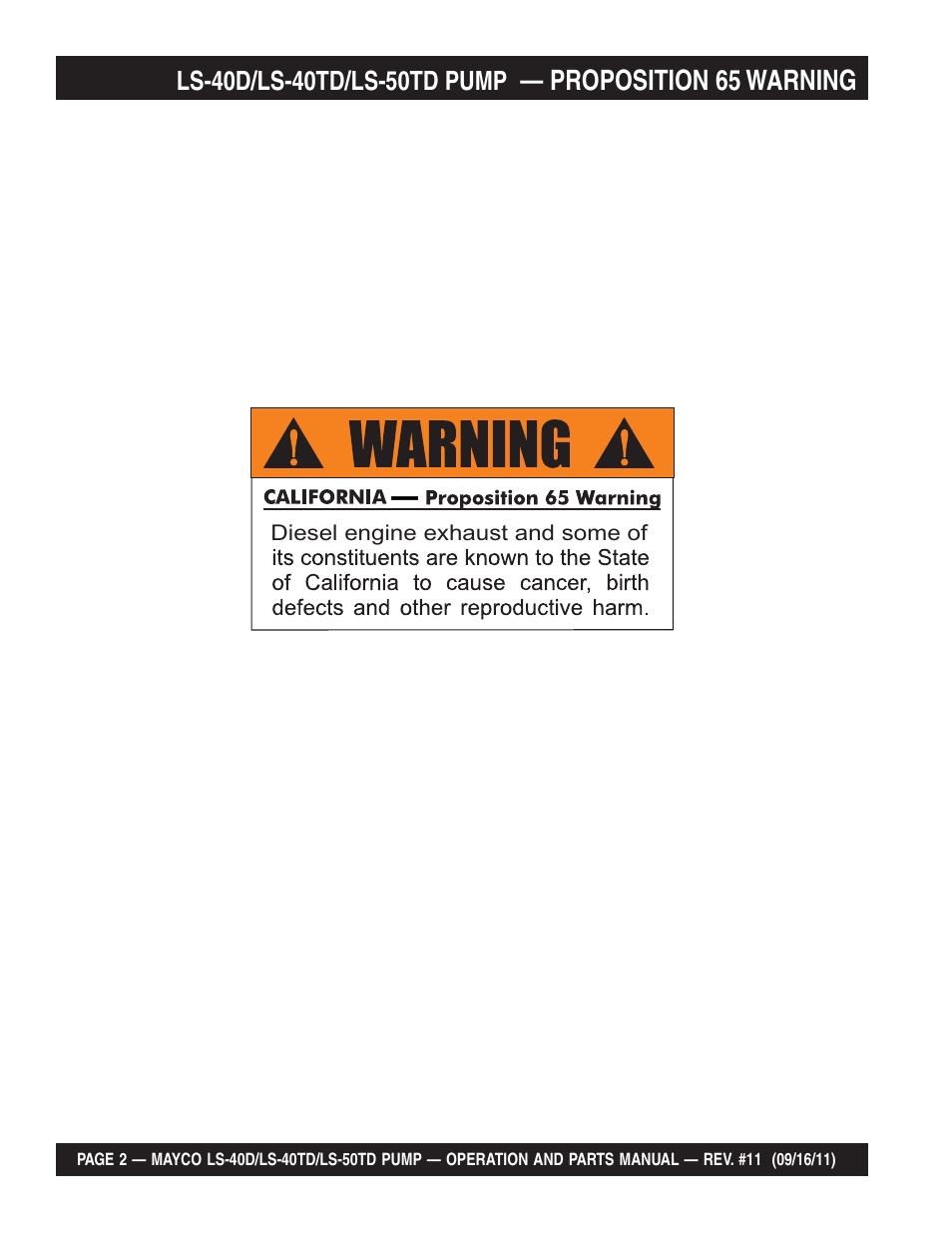 Proposition 65 warning | Multiquip LS-50TD User Manual | Page 2 / 140