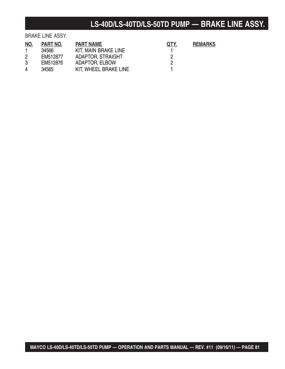 Brake line assy | Multiquip LS-50TD User Manual | Page 81 / 140