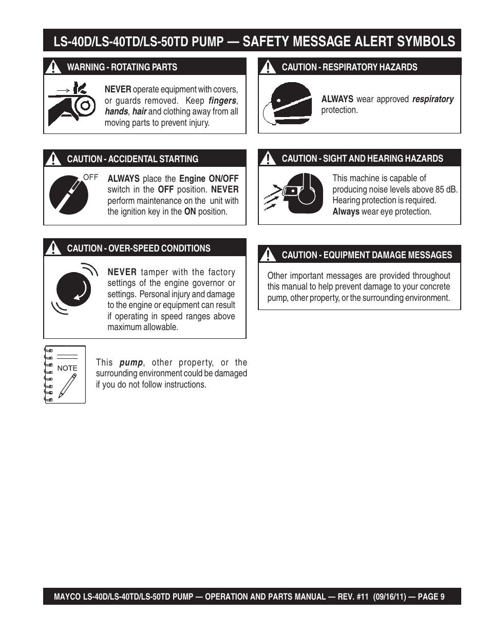 Safety message alert symbols | Multiquip LS-50TD User Manual | Page 9 / 140