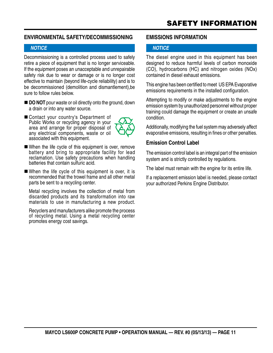 Safety information | Multiquip LS-600P User Manual | Page 11 / 88