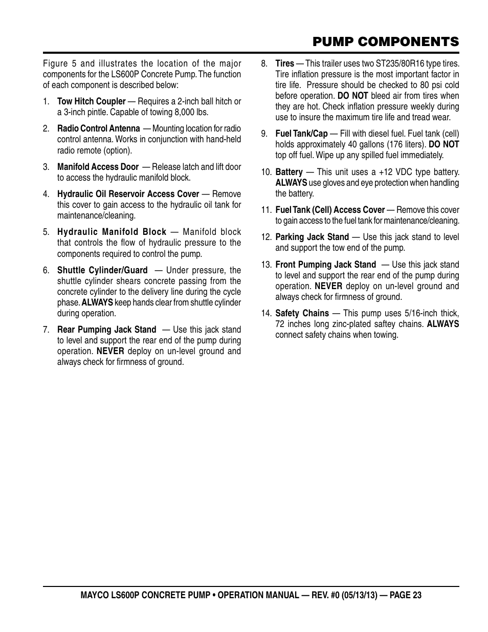 Pump components | Multiquip LS-600P User Manual | Page 23 / 88