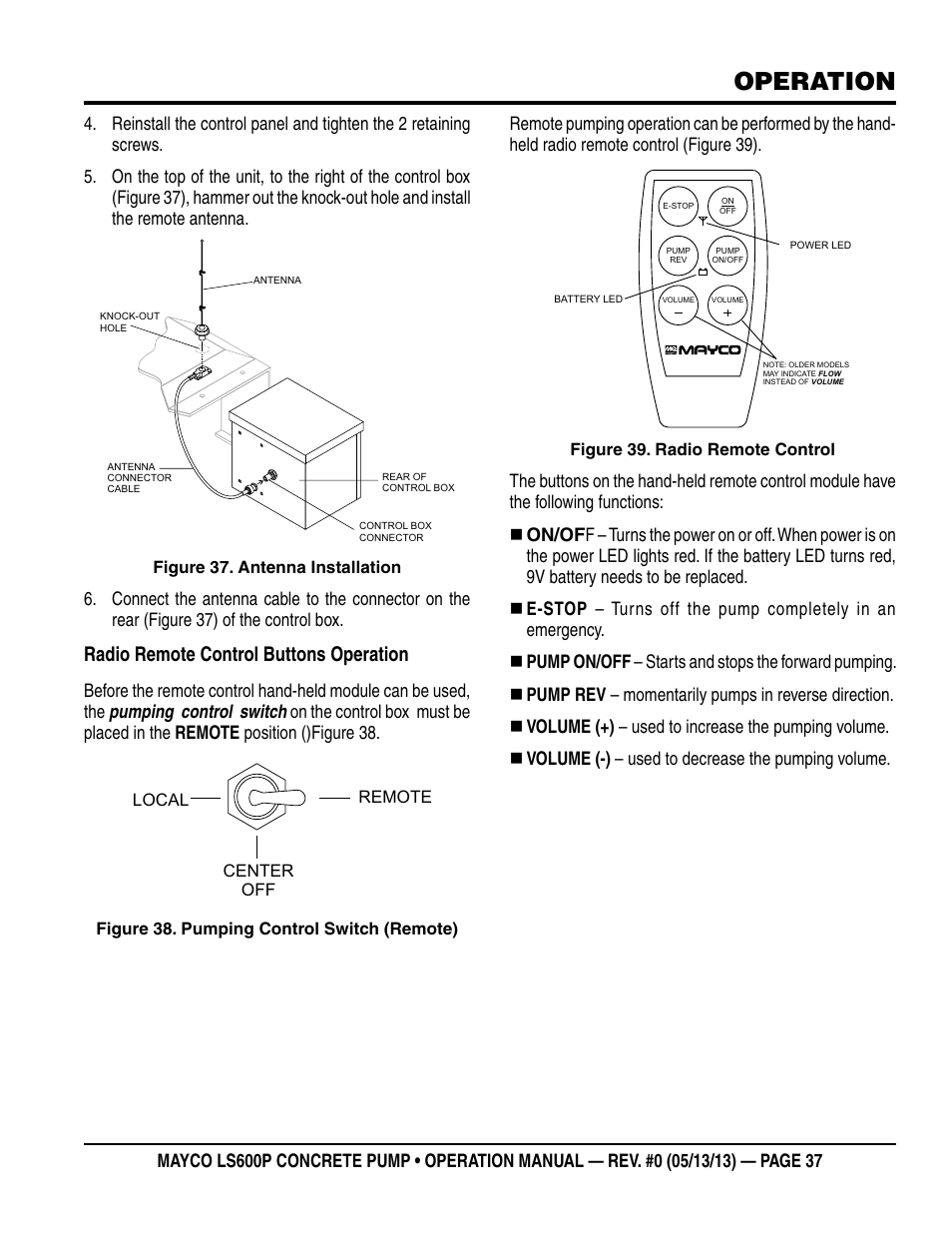 Operation, Radio remote control buttons operation | Multiquip LS-600P User Manual | Page 37 / 88