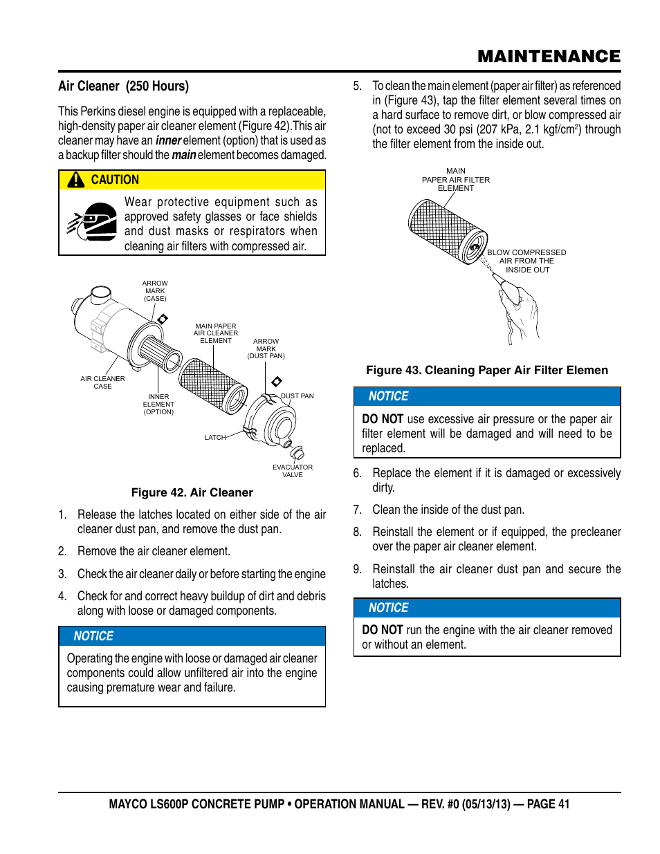 Maintenance, Air cleaner (250 hours) | Multiquip LS-600P User Manual | Page 41 / 88