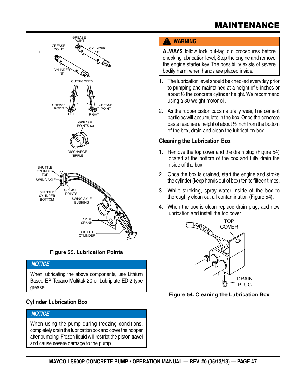 Maintenance, Cylinder lubrication box, Cleaning the lubrication box | Multiquip LS-600P User Manual | Page 47 / 88