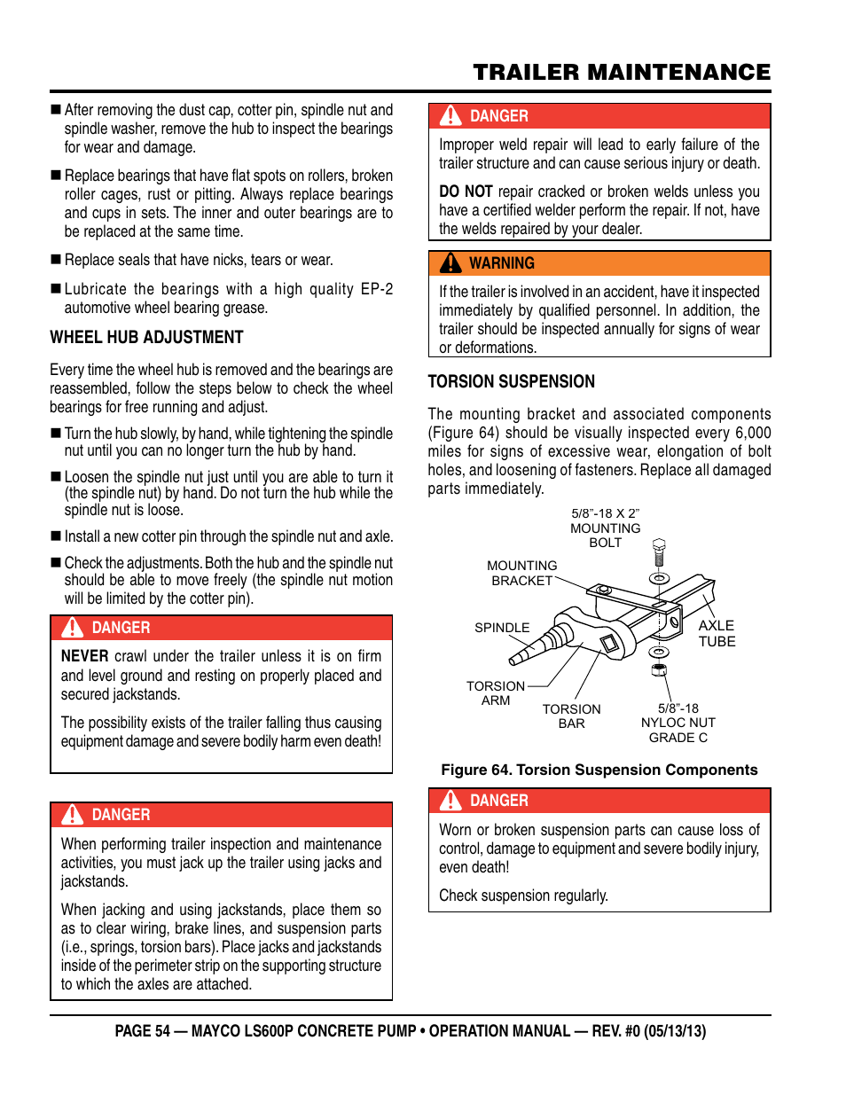 Trailer maintenance | Multiquip LS-600P User Manual | Page 54 / 88