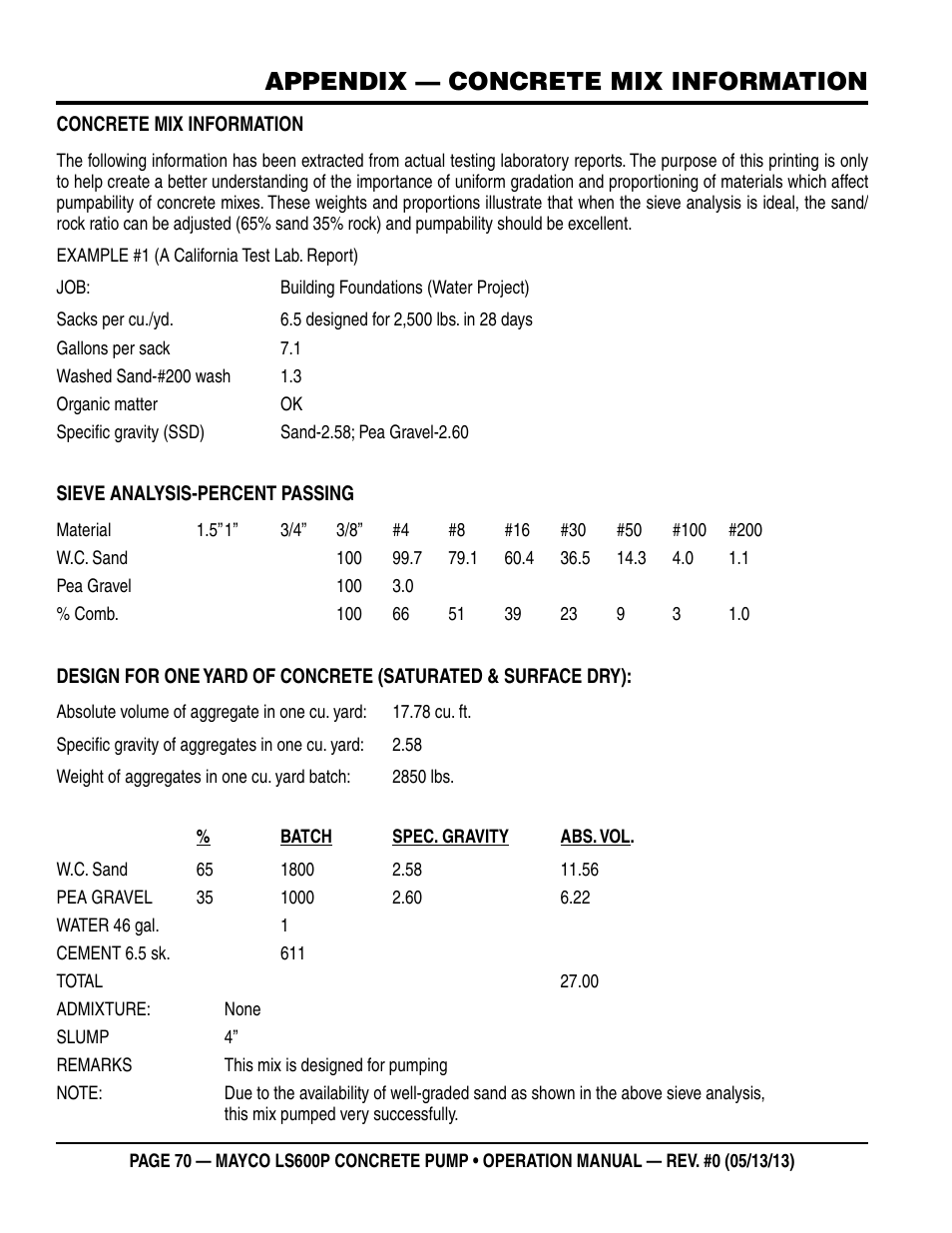 Appendix — concrete mix information | Multiquip LS-600P User Manual | Page 70 / 88