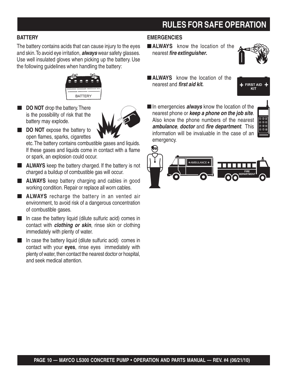 Rules for safe operation | Multiquip LS-300 User Manual | Page 10 / 140