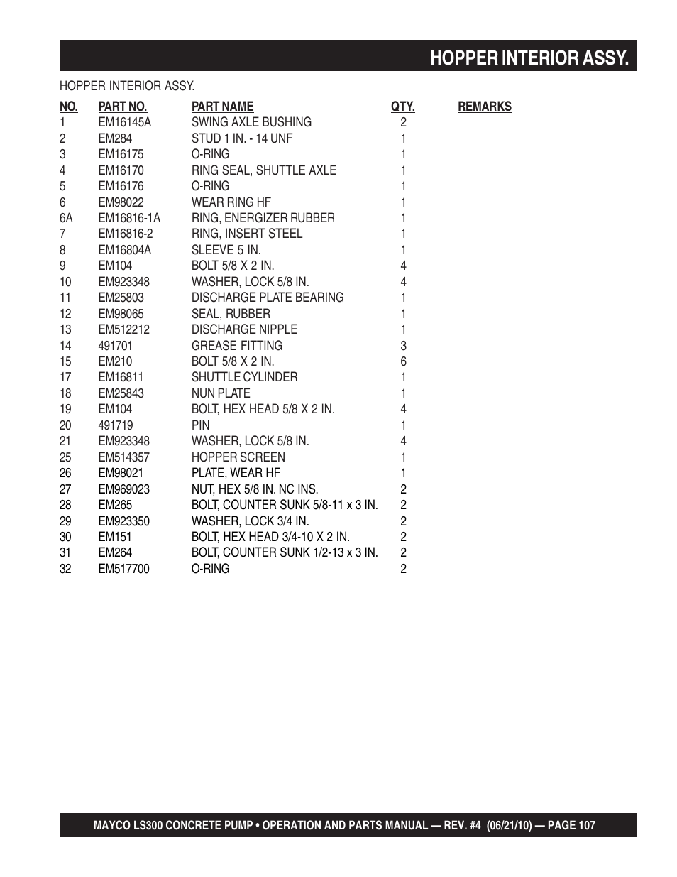 Hopper interior assy | Multiquip LS-300 User Manual | Page 107 / 140