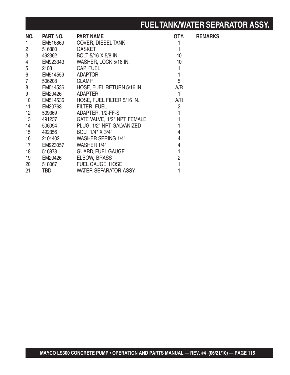 Fuel tank/water separator assy | Multiquip LS-300 User Manual | Page 115 / 140