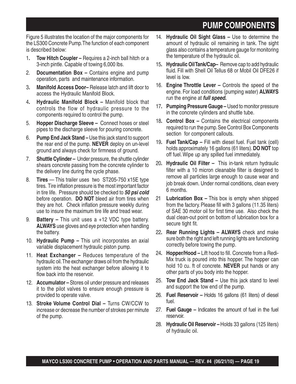 Pump components | Multiquip LS-300 User Manual | Page 19 / 140