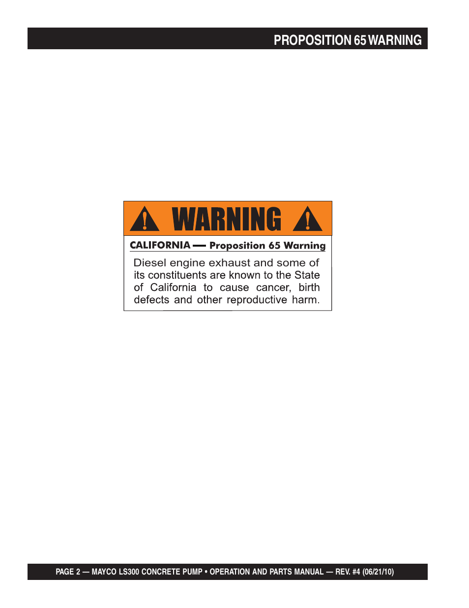Proposition 65 warning | Multiquip LS-300 User Manual | Page 2 / 140