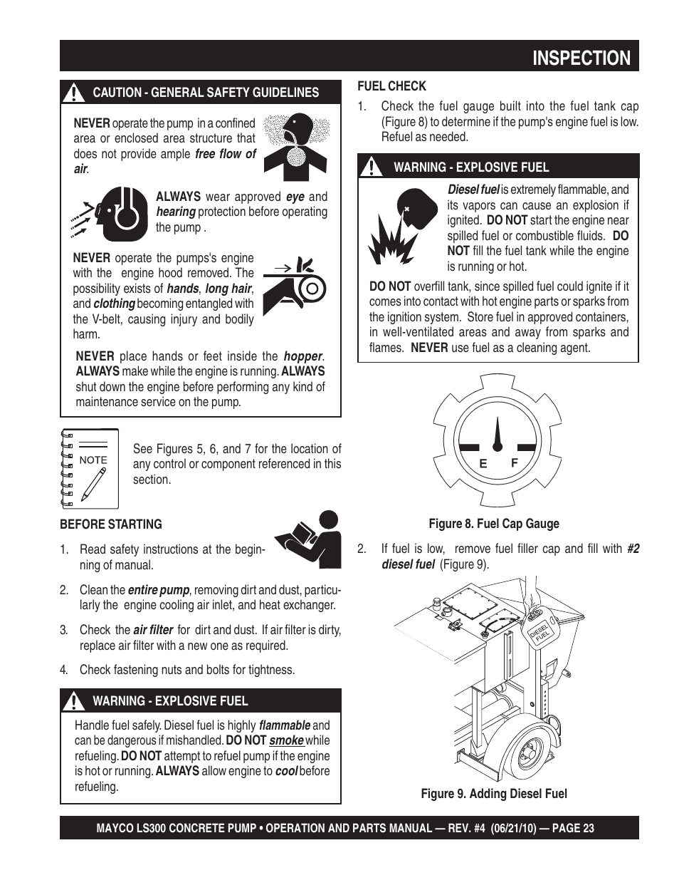 Inspection | Multiquip LS-300 User Manual | Page 23 / 140