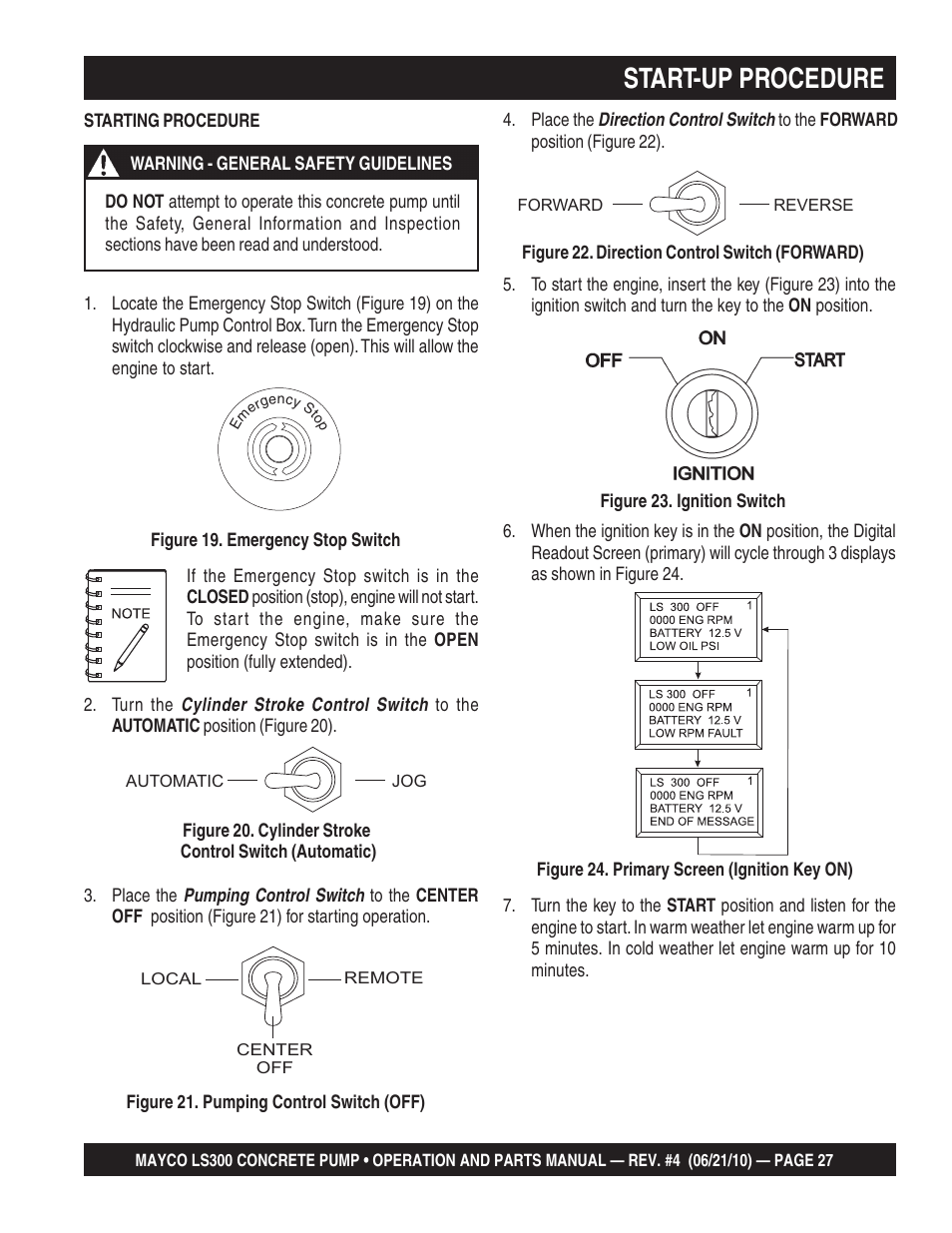 Start-up procedure | Multiquip LS-300 User Manual | Page 27 / 140
