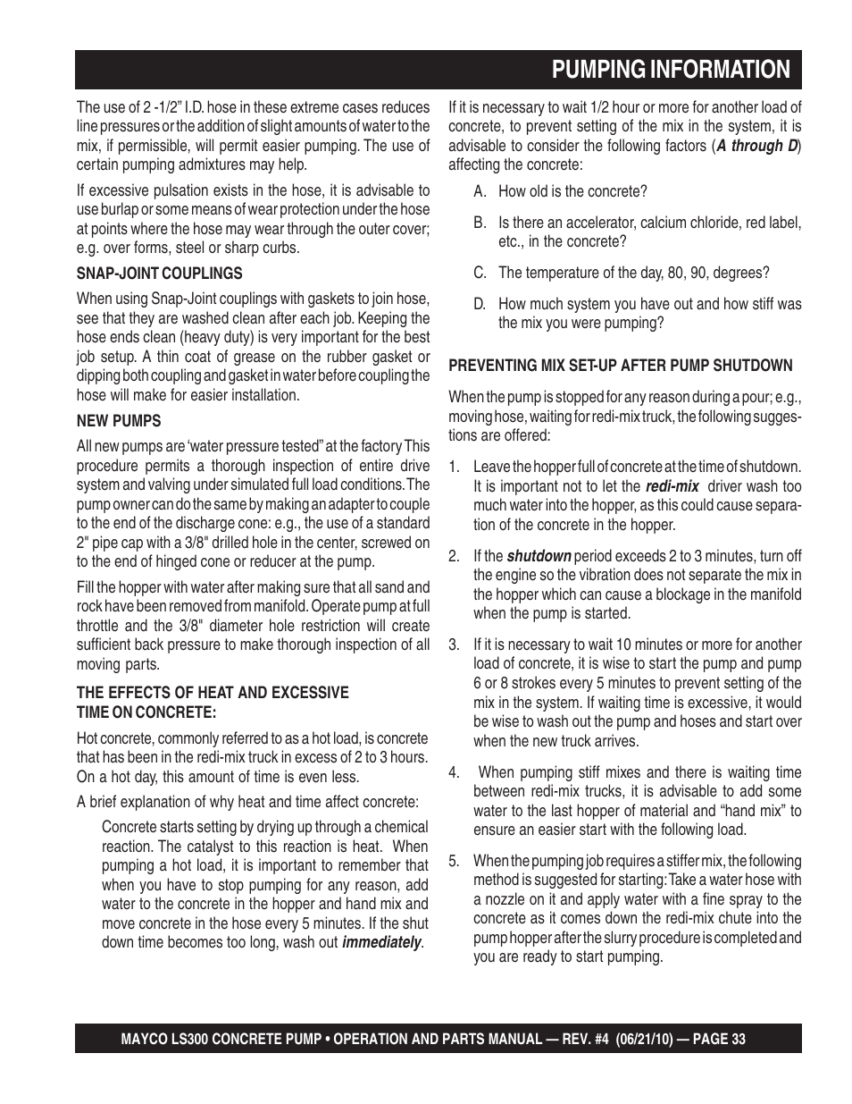 Pumping information | Multiquip LS-300 User Manual | Page 33 / 140
