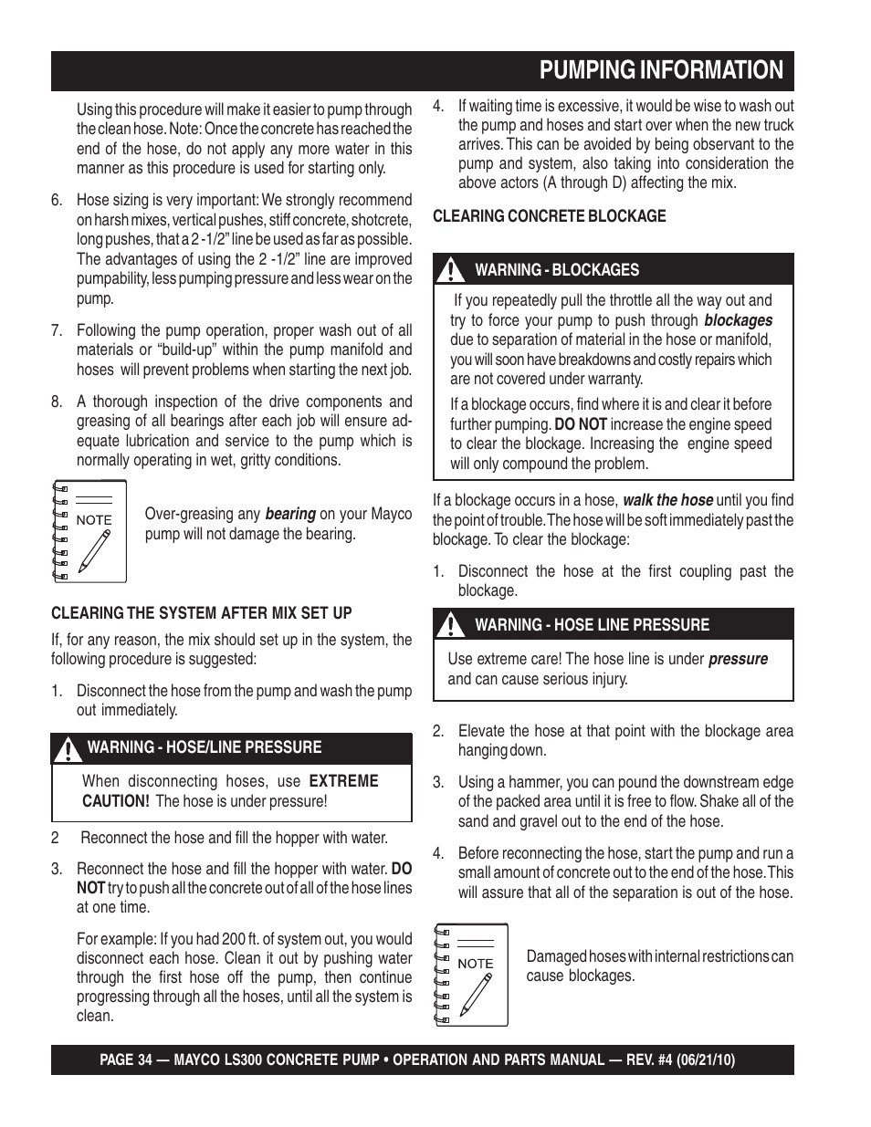 Pumping information | Multiquip LS-300 User Manual | Page 34 / 140
