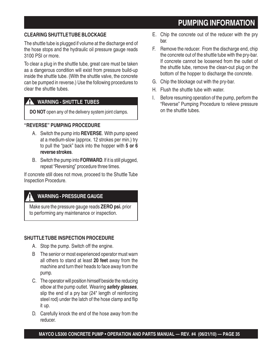 Pumping information | Multiquip LS-300 User Manual | Page 35 / 140