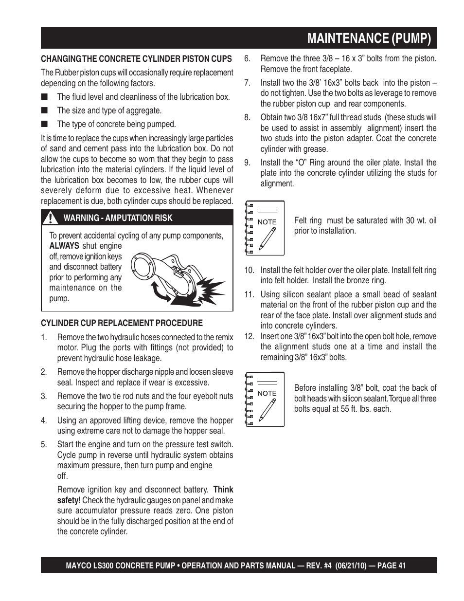 Maintenance (pump) | Multiquip LS-300 User Manual | Page 41 / 140