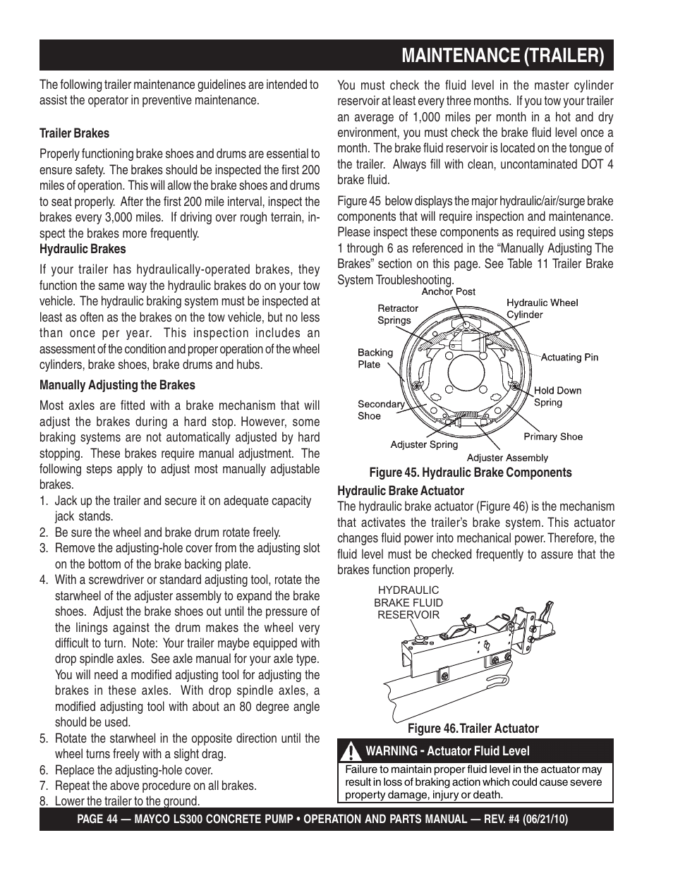 Maintenance (trailer) | Multiquip LS-300 User Manual | Page 44 / 140