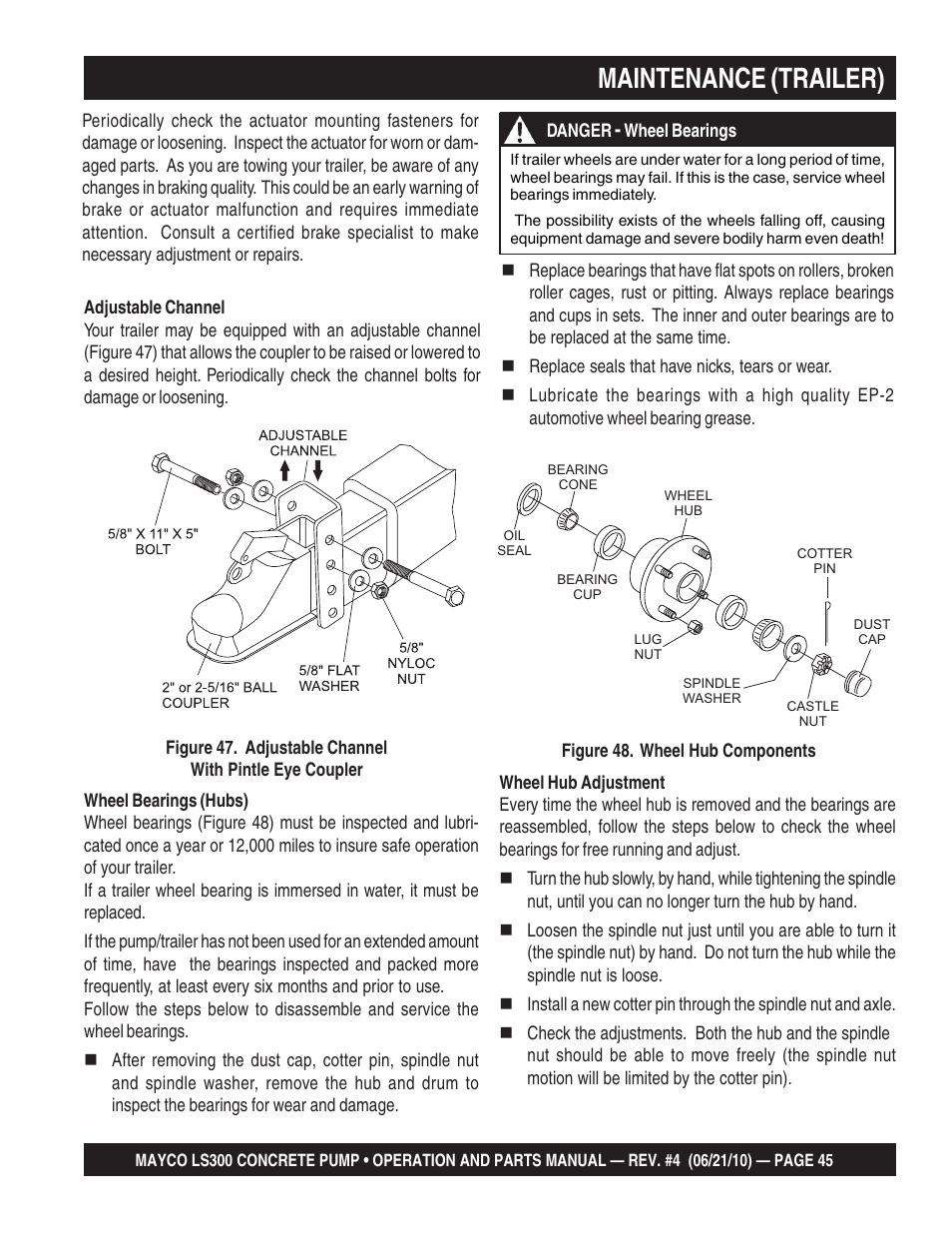 Maintenance (trailer) | Multiquip LS-300 User Manual | Page 45 / 140
