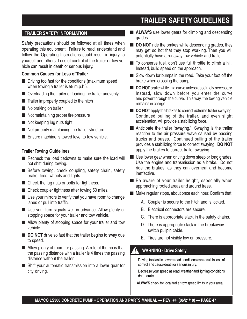 Trailer safety guidelines | Multiquip LS-300 User Manual | Page 47 / 140